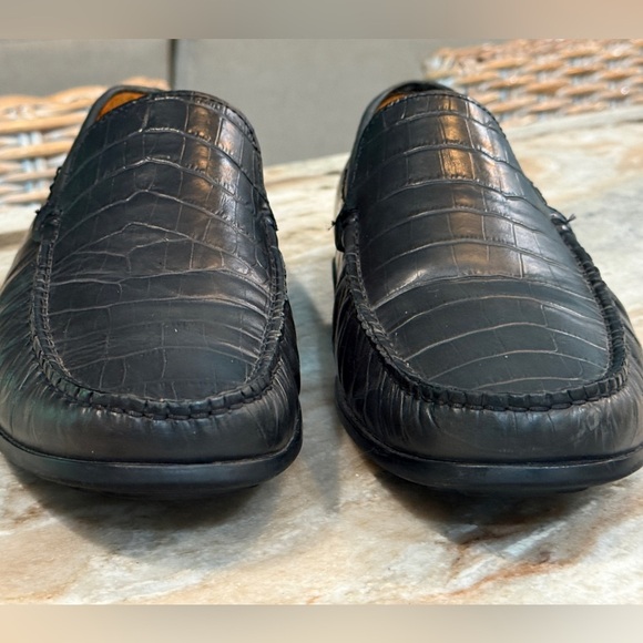 Men’s DONALD PLINER Iggy crocodile embossed navy blue driving loafers- Size 12 - Picture 5 of 8